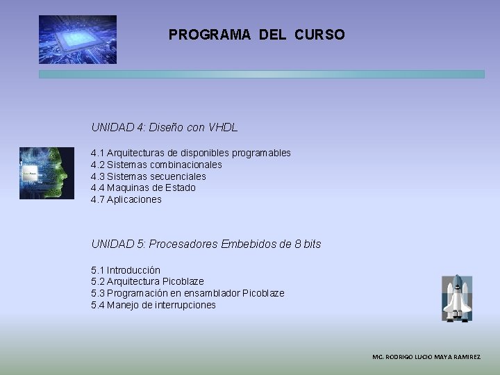 PROGRAMA DEL CURSO UNIDAD 4: Diseño con VHDL 4. 1 Arquitecturas de disponibles programables