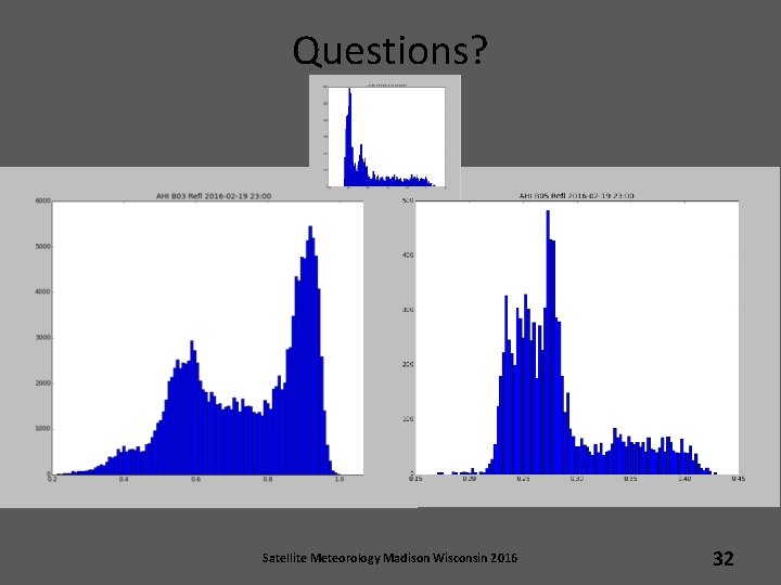 Questions? Satellite Meteorology Madison Wisconsin 2016 32 