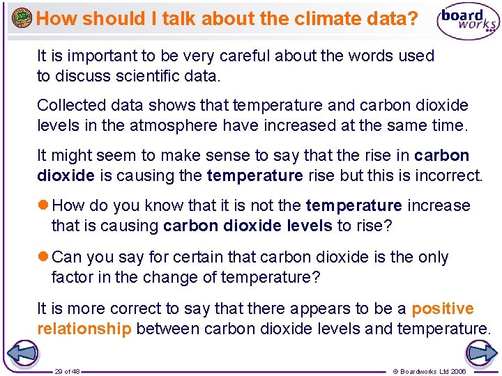 How should I talk about the climate data? It is important to be very