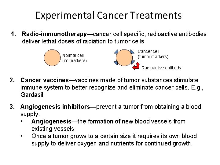 Experimental Cancer Treatments 1. Radio-immunotherapy—cancer cell specific, radioactive antibodies deliver lethal doses of radiation