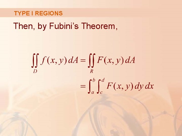 TYPE I REGIONS Then, by Fubini’s Theorem, 