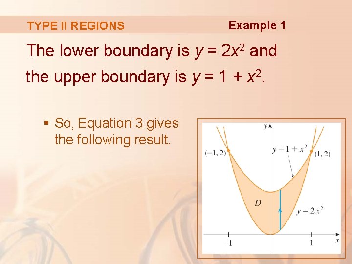 TYPE II REGIONS Example 1 The lower boundary is y = 2 x 2