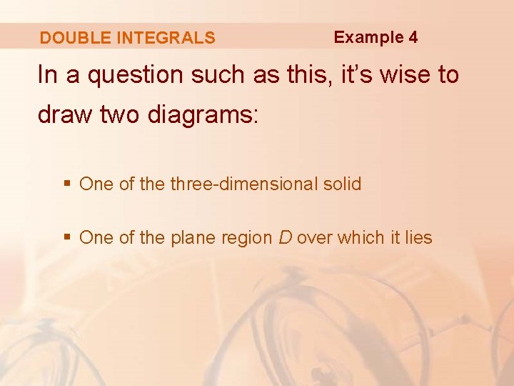 DOUBLE INTEGRALS Example 4 In a question such as this, it’s wise to draw