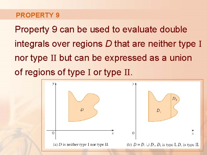 PROPERTY 9 Property 9 can be used to evaluate double integrals over regions D