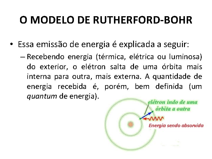 O MODELO DE RUTHERFORD-BOHR • Essa emissão de energia é explicada a seguir: –