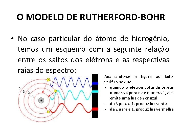 O MODELO DE RUTHERFORD-BOHR • No caso particular do átomo de hidrogênio, temos um