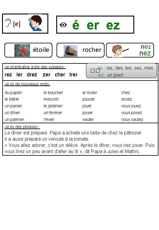 é er ez [e] étoile Je m’entraîne à lire des syllabes : rez ler