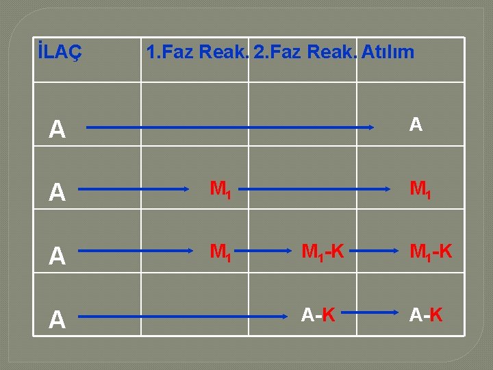 İLAÇ 1. Faz Reak. 2. Faz Reak. Atılım A A A M 1 -K
