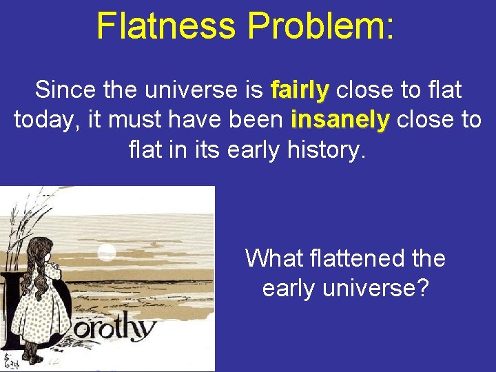 Flatness Problem: Since the universe is fairly close to flat today, it must have