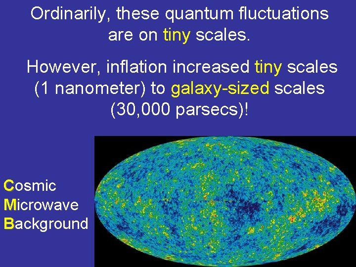 Ordinarily, these quantum fluctuations are on tiny scales. However, inflation increased tiny scales (1