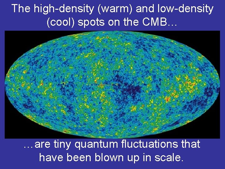 The high-density (warm) and low-density (cool) spots on the CMB… …are tiny quantum fluctuations
