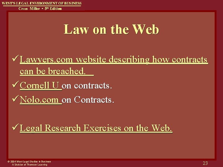 Law on the Web ü Lawyers. com website describing how contracts can be breached.