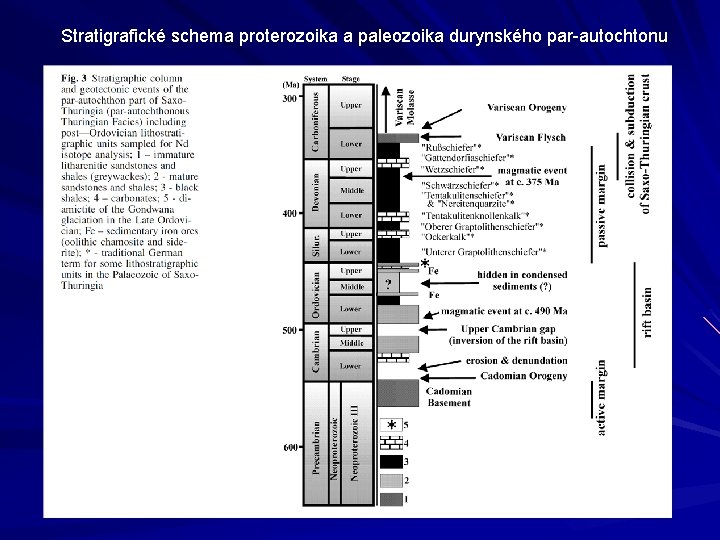 Stratigrafické schema proterozoika a paleozoika durynského par-autochtonu 