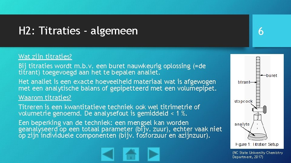 H 2: Titraties - algemeen 6 Wat zijn titraties? Bij titraties wordt m. b.