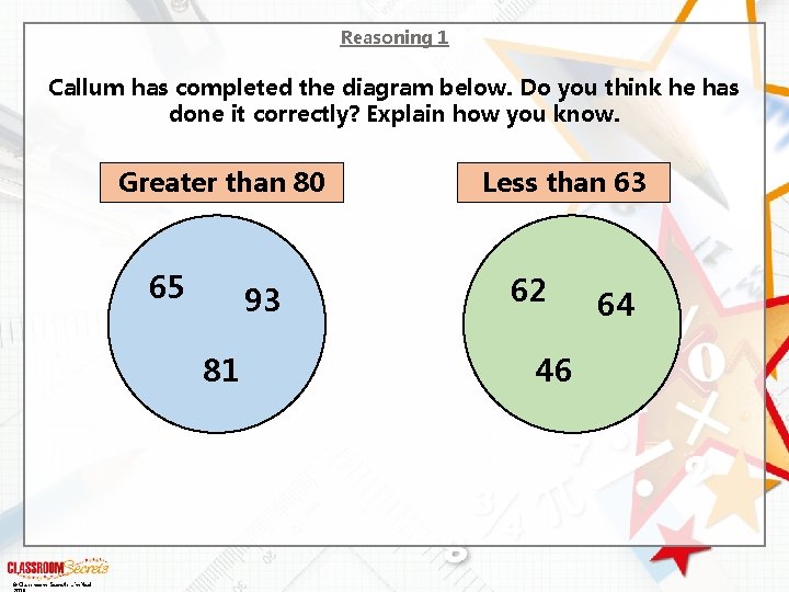 Reasoning 1 Callum has completed the diagram below. Do you think he has done Reasoning 1 Callum has completed the diagram below. Do you think he has done