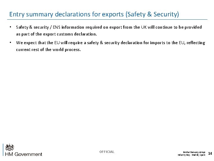 Entry summary declarations for exports (Safety & Security) • Safety & security / ENS
