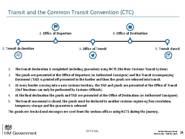 Transit and the Common Transit Convention (CTC) 2. Office of Departure 1. Transit declaration