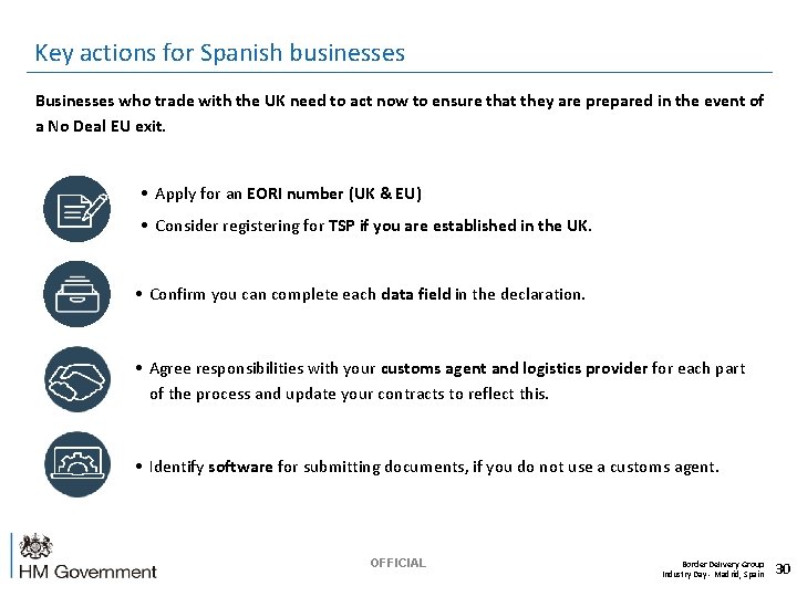 Key actions for Spanish businesses Businesses who trade with the UK need to act