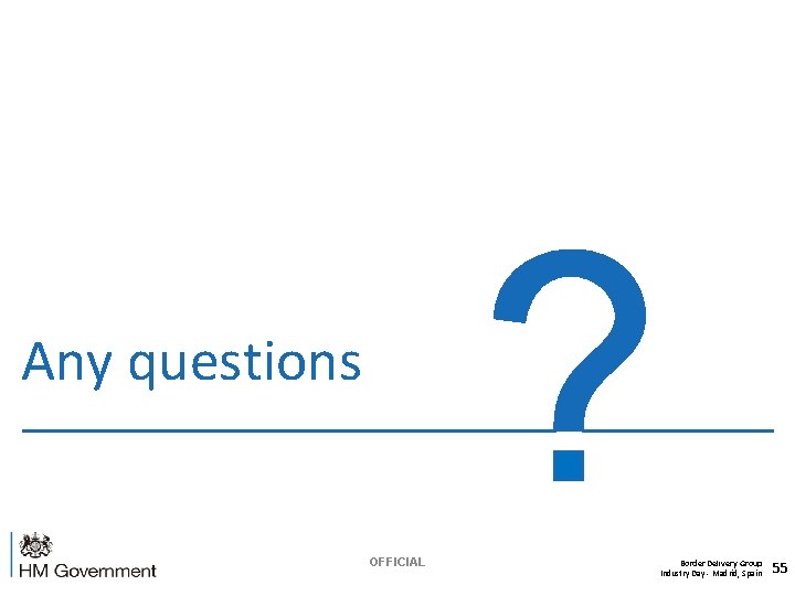 Any questions OFFICIAL Border Delivery Group Industry Day - Madrid, Spain 55 