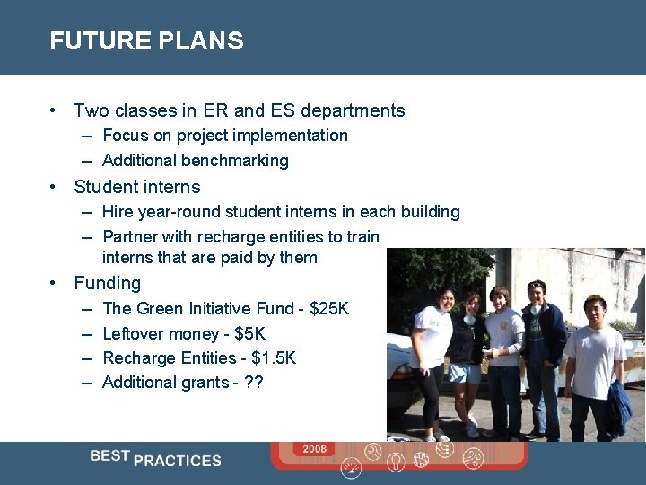 FUTURE PLANS • Two classes in ER and ES departments – Focus on project