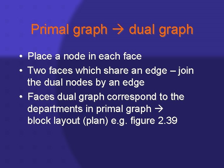 Primal graph dual graph • Place a node in each face • Two faces