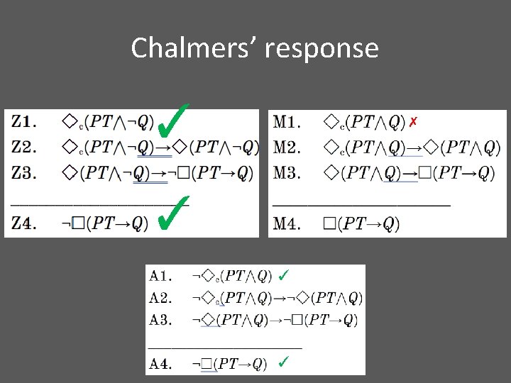 Chalmers’ response ✓ ✗ ✓ ✓ ✓ 