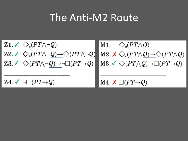 The Anti-M 2 Route ✓ ✓ ✓ ✗ 