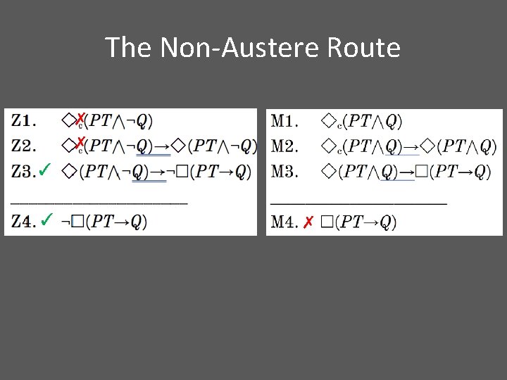 The Non-Austere Route ✗ ✗ ✓ ✓ ✗ 