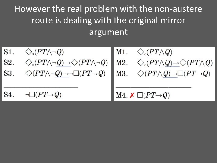 However the real problem with the non-austere route is dealing with the original mirror