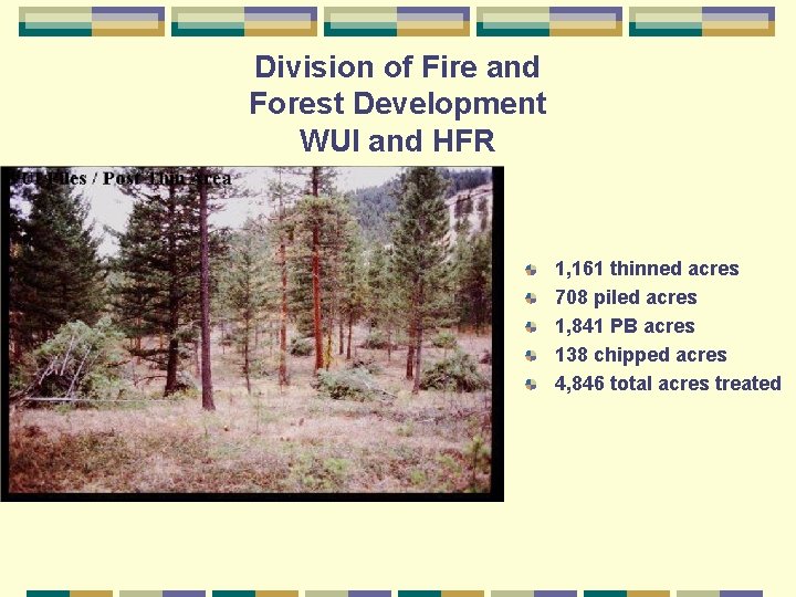 Division of Fire and Forest Development WUI and HFR 1, 161 thinned acres 708