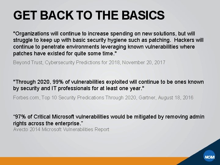 GET BACK TO THE BASICS "Organizations will continue to increase spending on new solutions,