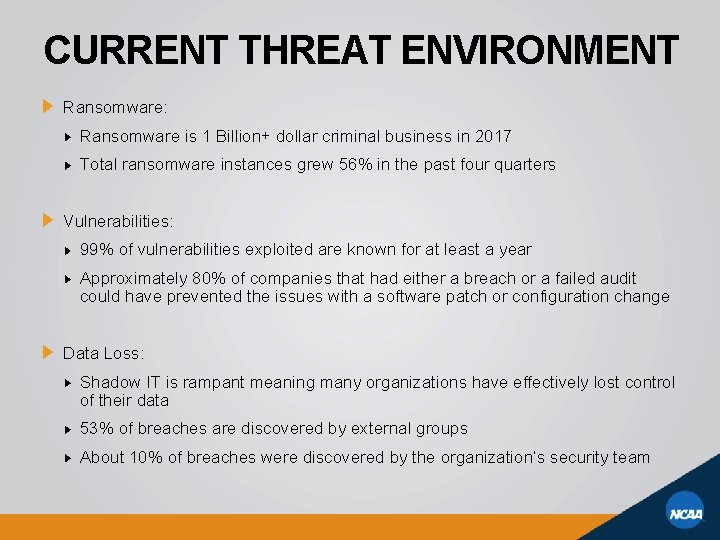 CURRENT THREAT ENVIRONMENT Ransomware: Ransomware is 1 Billion+ dollar criminal business in 2017 Total