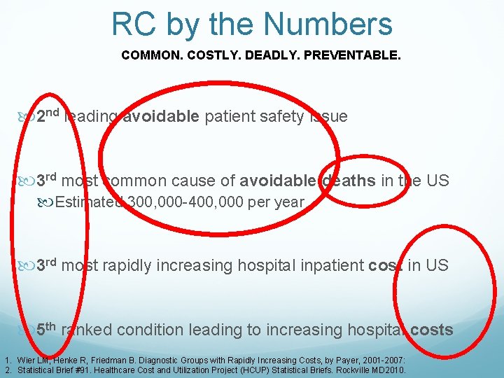 RC by the Numbers COMMON. COSTLY. DEADLY. PREVENTABLE. 2 nd leading avoidable patient safety