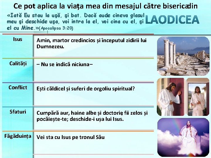 Ce pot aplica la viața mea din mesajul către bisericadin «Iată Eu stau la