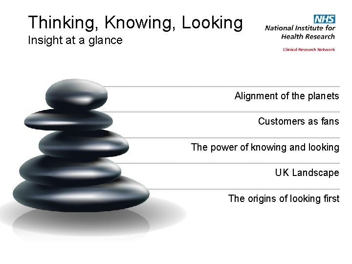 Thinking, Knowing, Looking Insight at a glance Alignment of the planets Customers as fans