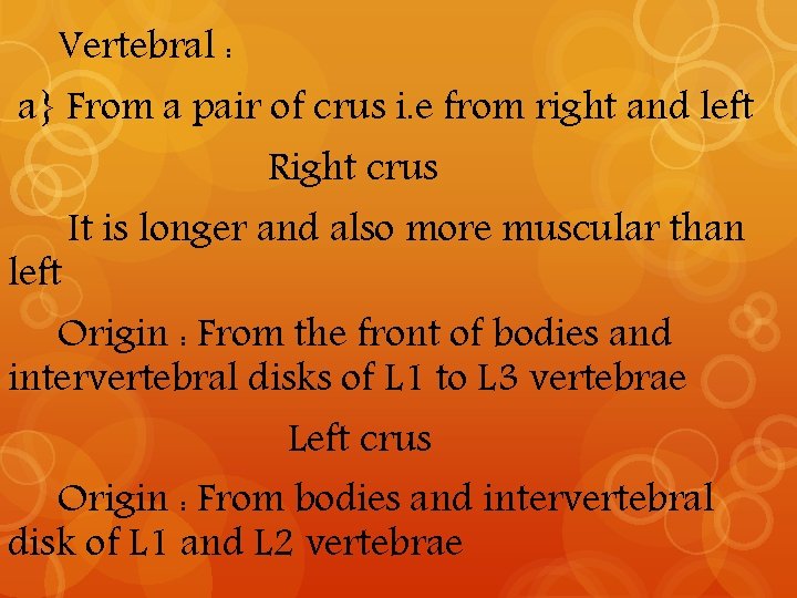 Vertebral : a} From a pair of crus i. e from right and left