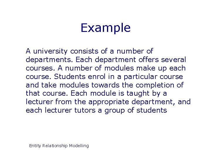 Example A university consists of a number of departments. Each department offers several courses.