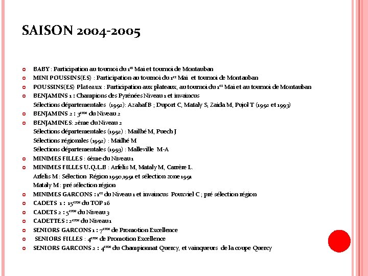  SAISON 2004 -2005 BABY : Participation au tournoi du 1 er Mai et