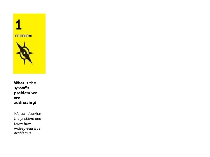 PROBLEM What is the specific problem we are addressing? We can describe the problem