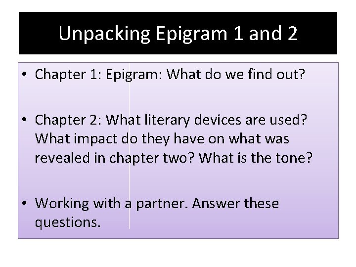 Unpacking Epigram 1 and 2 • Chapter 1: Epigram: What do we find out?