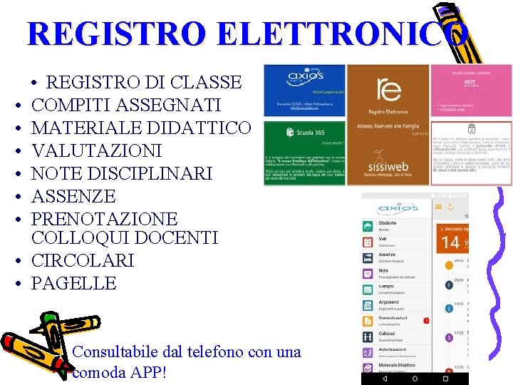 REGISTRO ELETTRONICO • • • REGISTRO DI CLASSE COMPITI ASSEGNATI MATERIALE DIDATTICO VALUTAZIONI NOTE