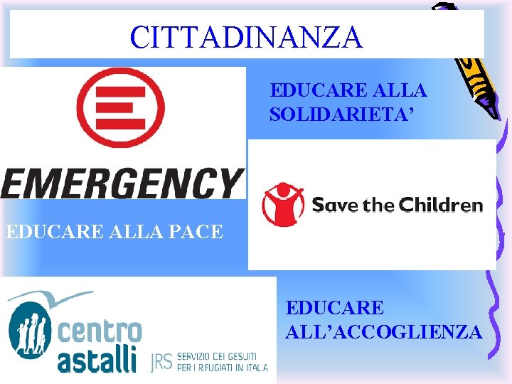 CITTADINANZA EDUCARE ALLA SOLIDARIETA’ EDUCARE ALLA PACE EDUCARE ALL’ACCOGLIENZA 