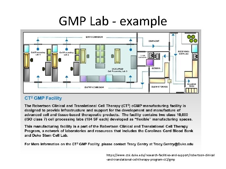 GMP Lab - example https: //www. ctsi. duke. edu/research-facilities-and-support/robertson-clinical -and-translational-cell-therapy-program-ct 2/gmp 