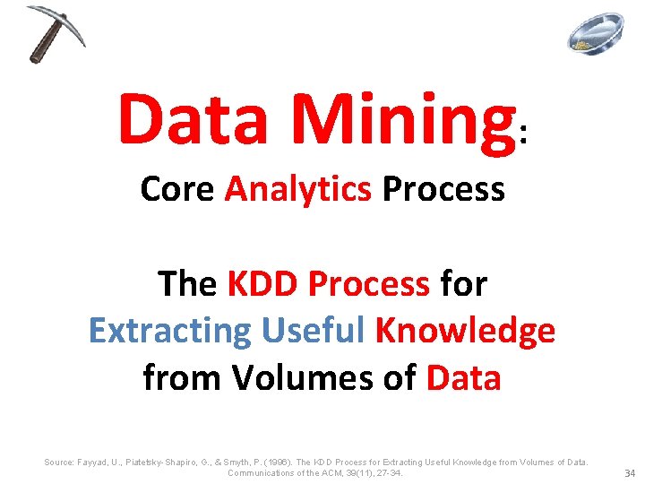 Data Mining: Core Analytics Process The KDD Process for Extracting Useful Knowledge from Volumes