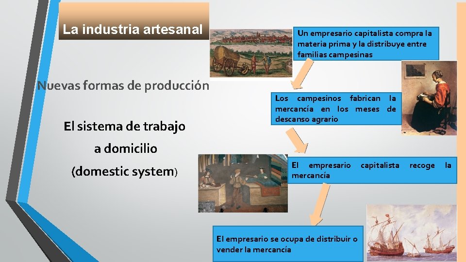 La industria artesanal Nuevas formas de producción El sistema de trabajo Un empresario capitalista