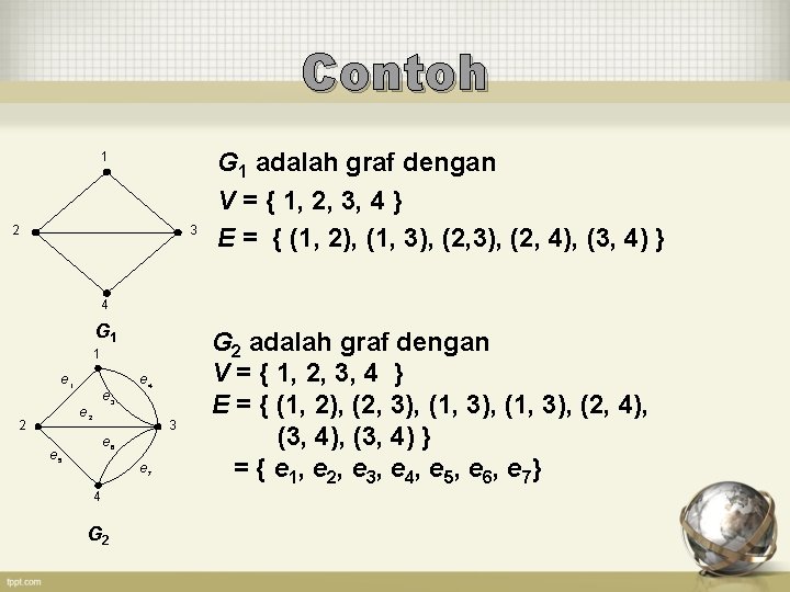 Contoh 1 2 3 G 1 adalah graf dengan V = { 1, 2,
