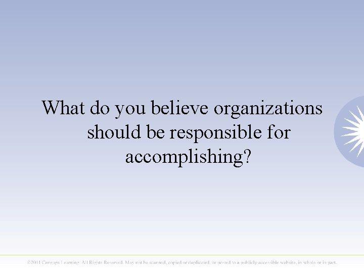 What do you believe organizations should be responsible for accomplishing? 