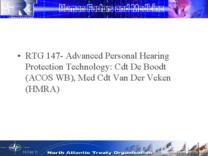  • RTG 147 - Advanced Personal Hearing Protection Technology: Cdt De Boodt (ACOS