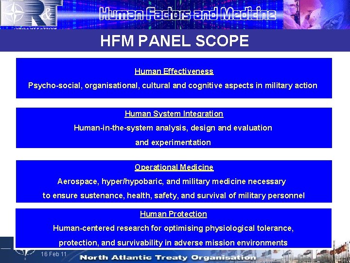 HFM PANEL SCOPE Human Effectiveness Psycho-social, organisational, cultural and cognitive aspects in military action
