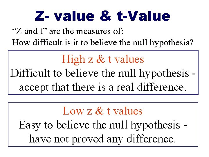 Z- value & t-Value “Z and t” are the measures of: How difficult is